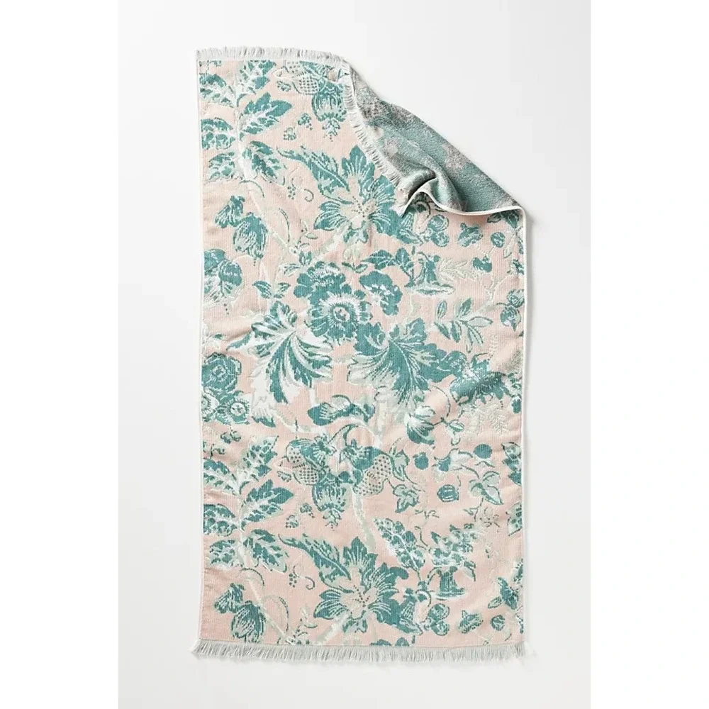Anthropologie Eugenie Cotton Woven Floral Hand Towel Rose Tyrie Blush NWT 30x16‎